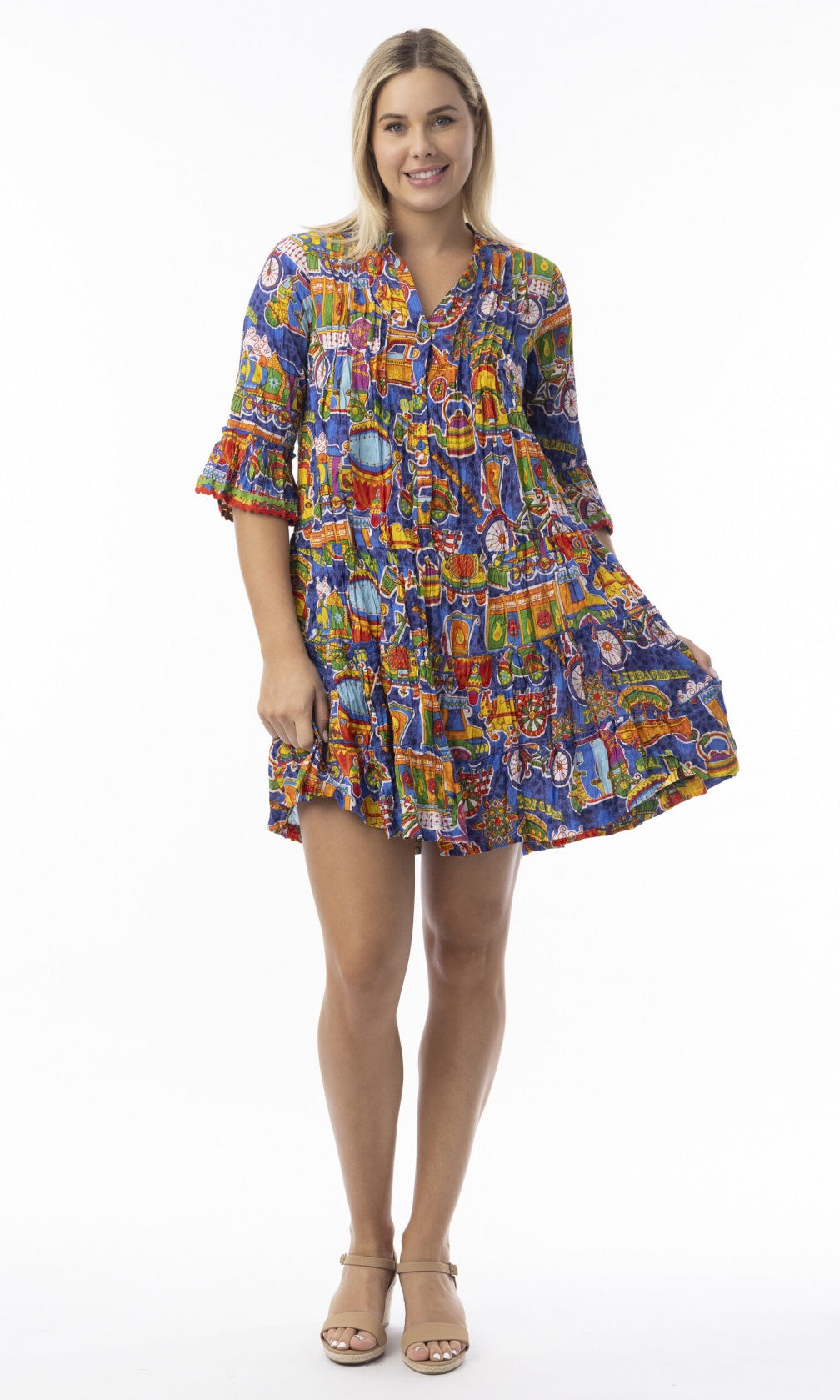 Cotton Dress Pleated Frill Sleeve Dilli