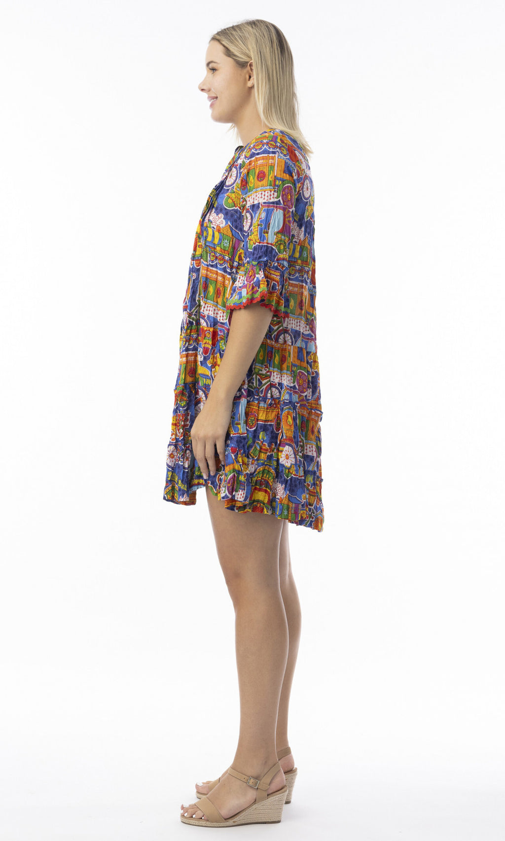 Cotton Dress Pleated Frill Sleeve Dilli