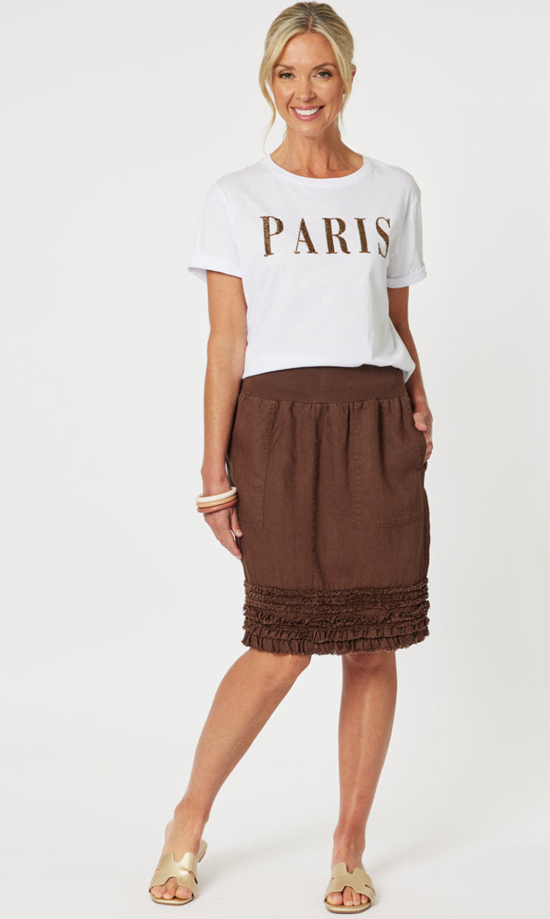 Linen Skirt Jersey Waist Ruffle Hem, More Colours