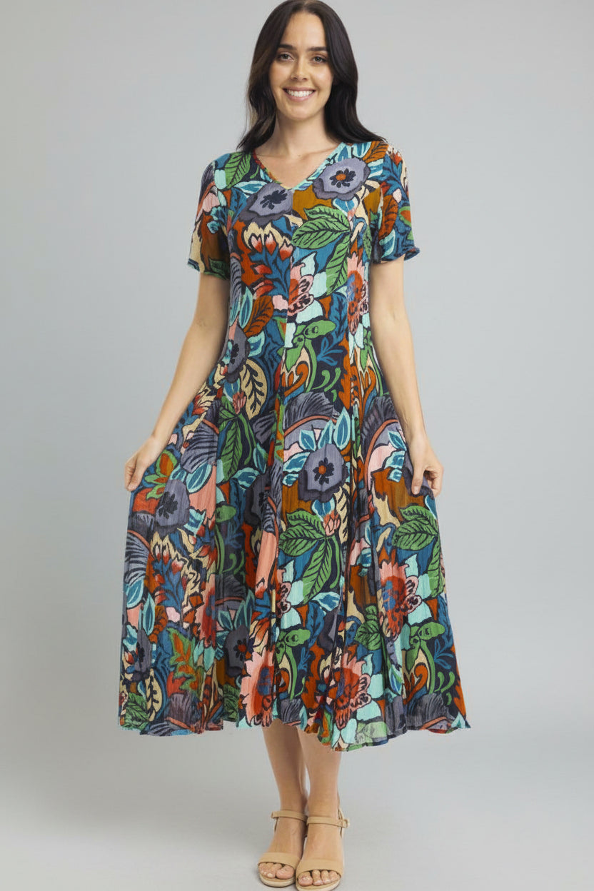 Crinkle Rayon Dress Godet Short Sleeve Cape Verde – Azure Beach and Resort  Wear