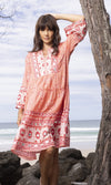 Cotton Dress Layered with Frill Sleeve Heidi Coral