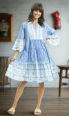 Cotton Dress Layered with Frill Sleeve Heidi Blue