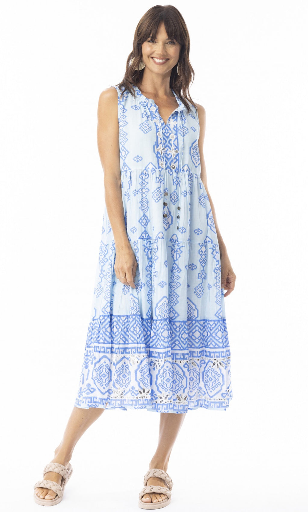 Cotton Dress Layers Sleeveless Carla Blue
