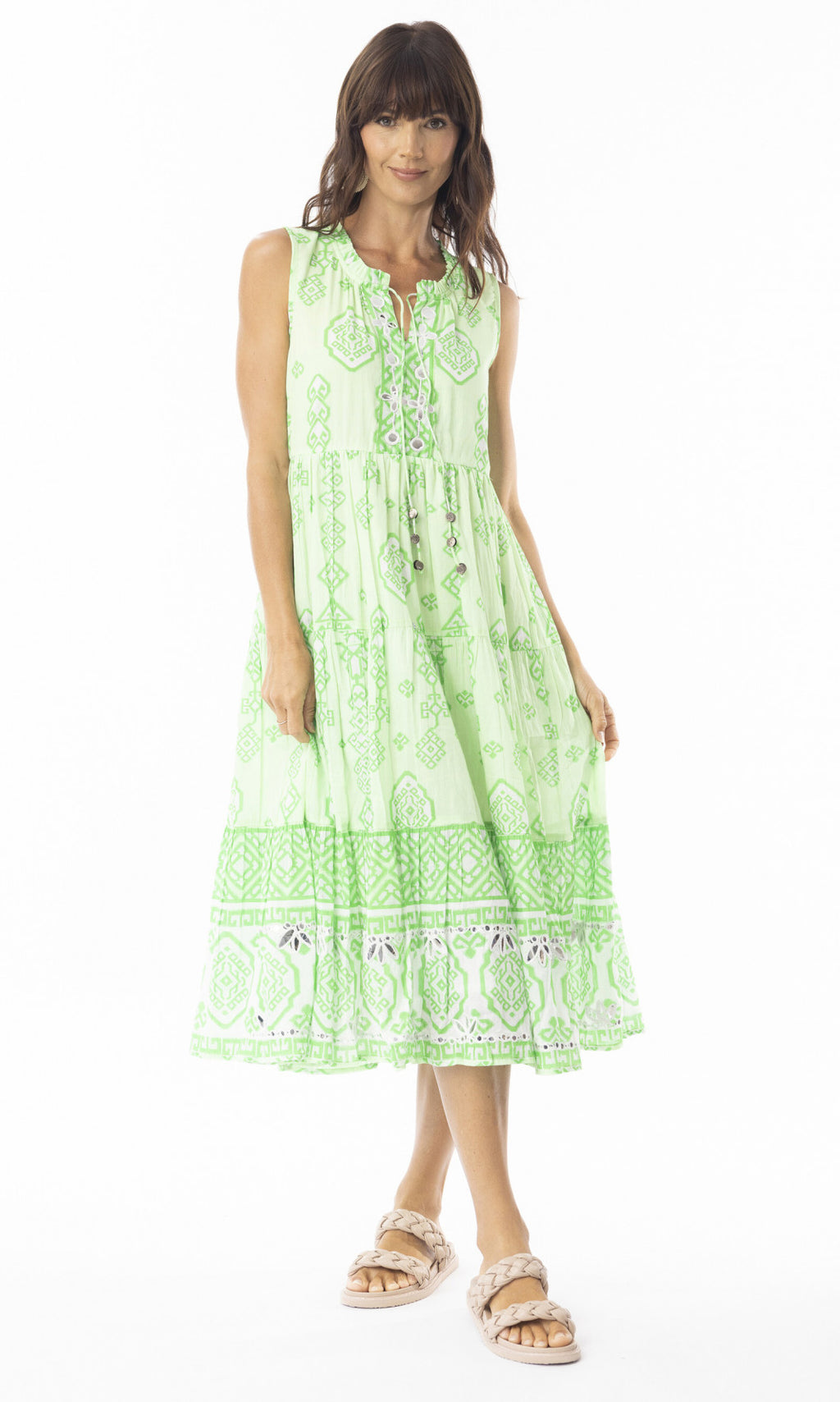 Cotton Dress Layers Sleeveless Carla Green