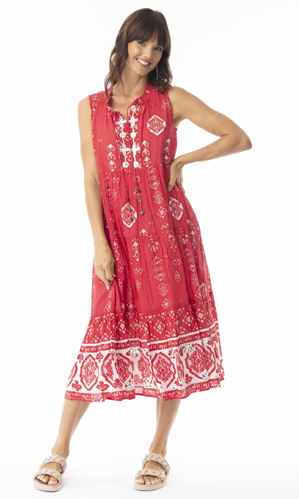 Cotton Dress Boho Sleeveless Carla Red