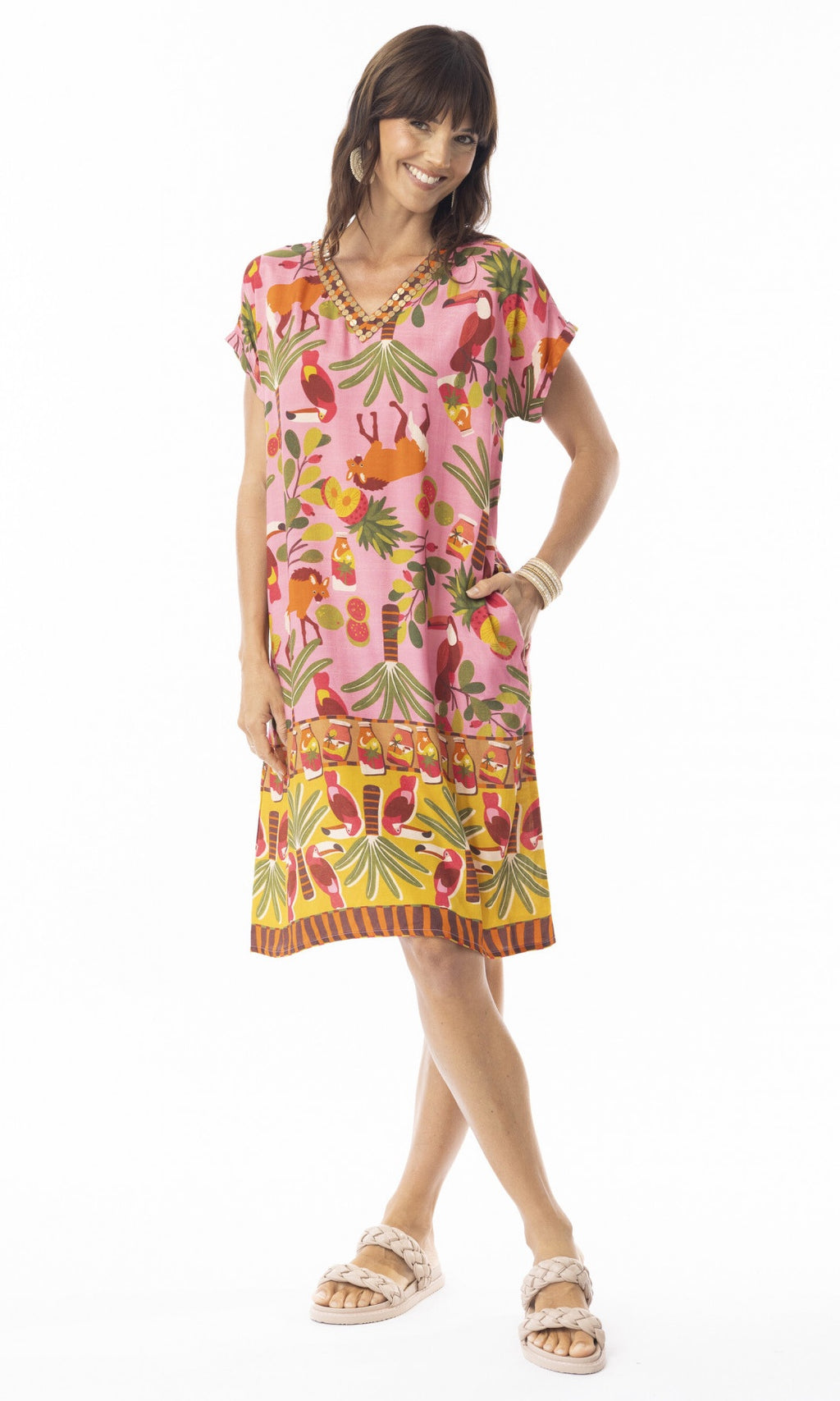 Rayon Shift Dress Short Sleeve Chaira