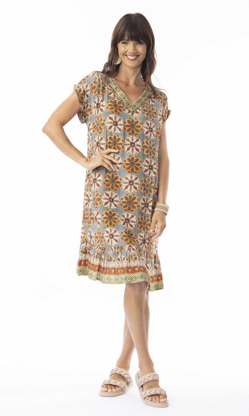 Rayon Dress Shift with Frill Hem Vera