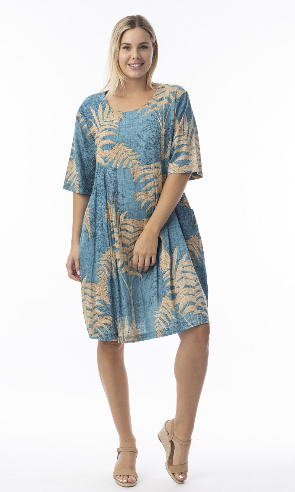 Cotton Dress Elbow Sleeve Ponta Verde