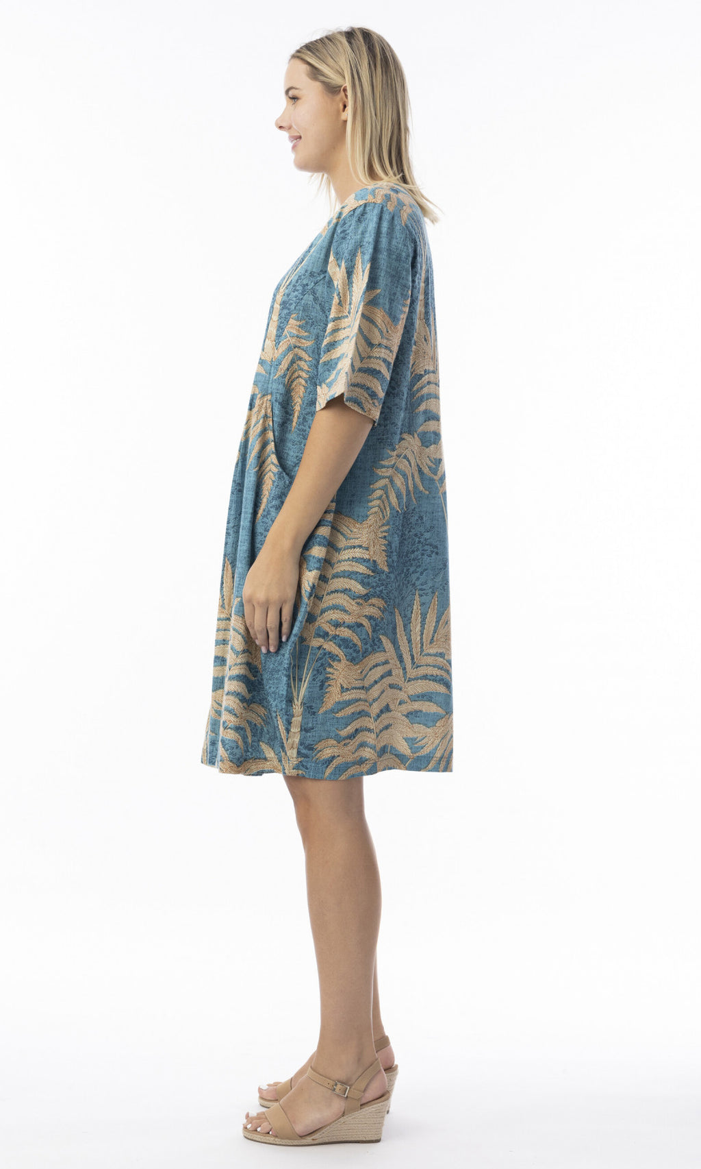 Cotton Dress Elbow Sleeve Ponta Verde