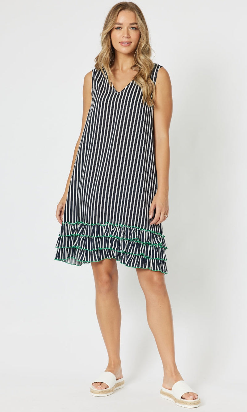 Viscose Stripe Frill Hem Dress