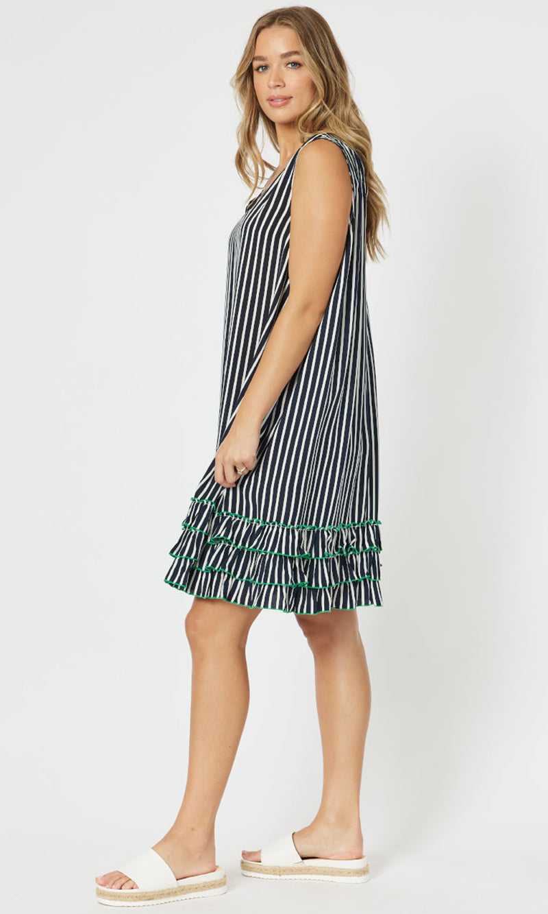 Viscose Stripe Frill Hem Dress