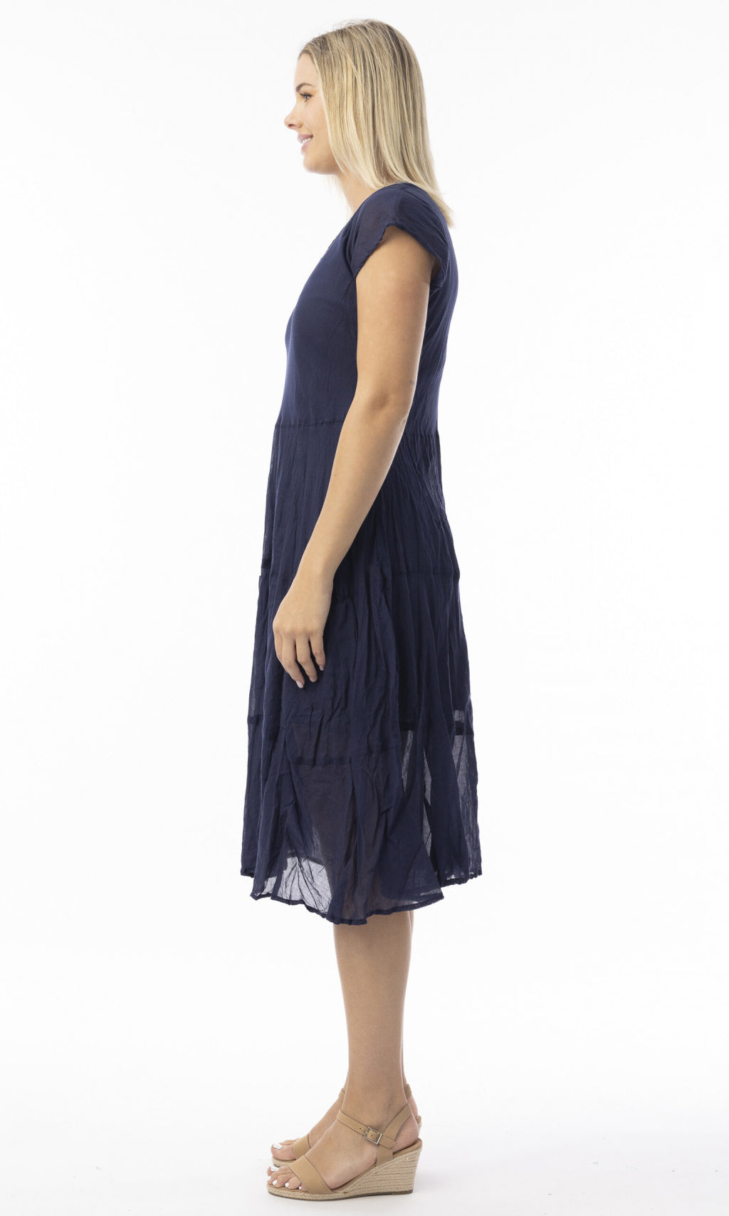 Cotton Dress Bias Pockets Gauze Essentials Navy