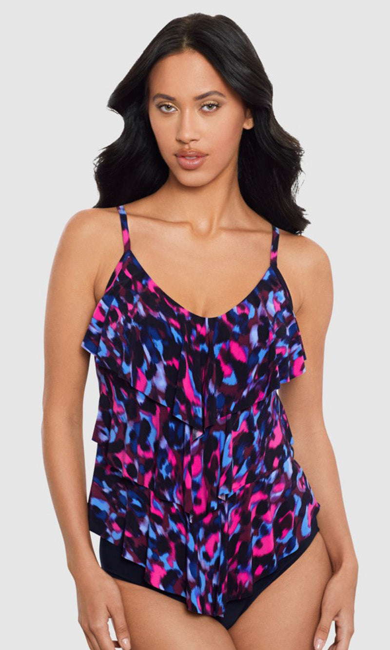 Cherry Bomb Rita Tiered Soft Cup Tankini Top , Fits A Cup to C Cup