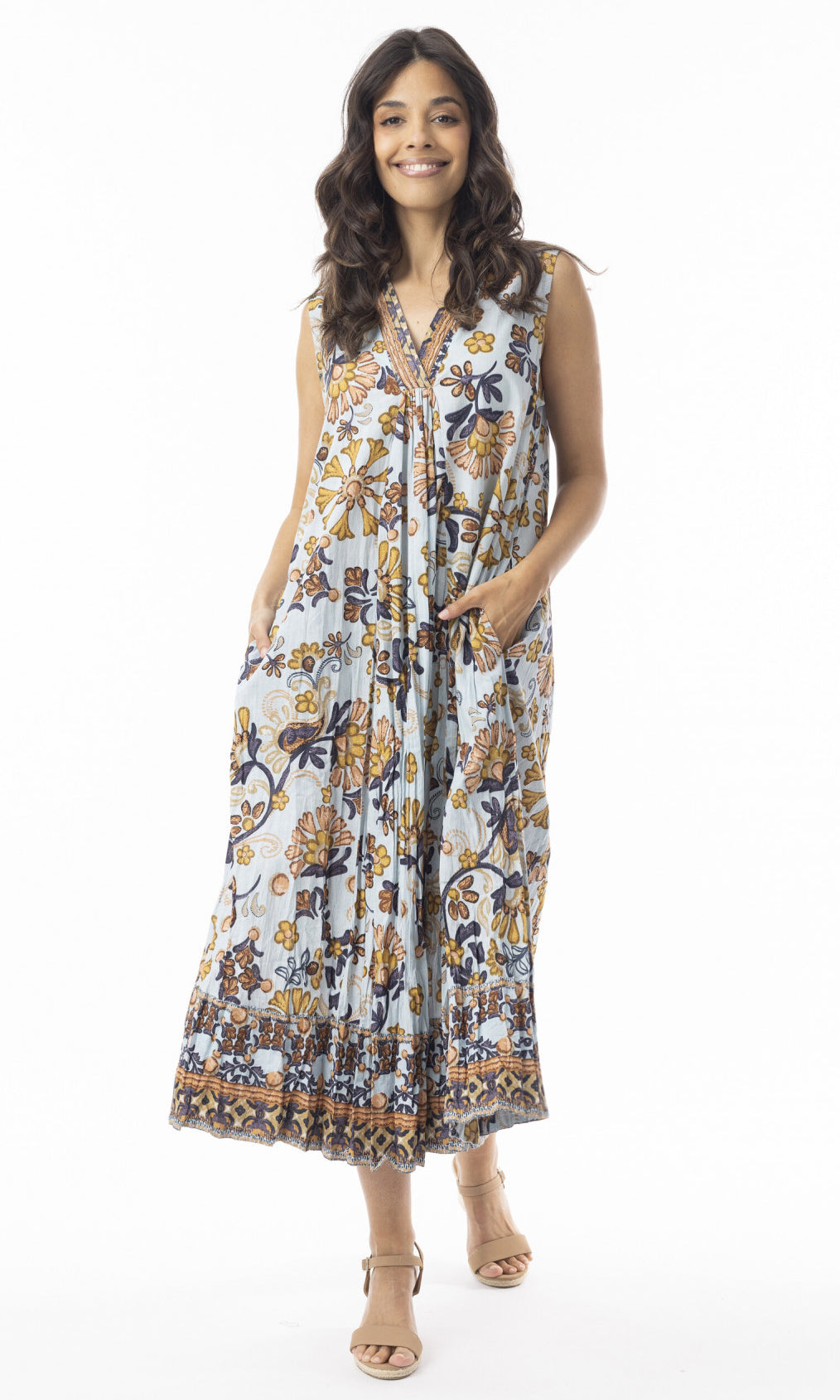 Cotton Dress Ruched V Neck Macieo