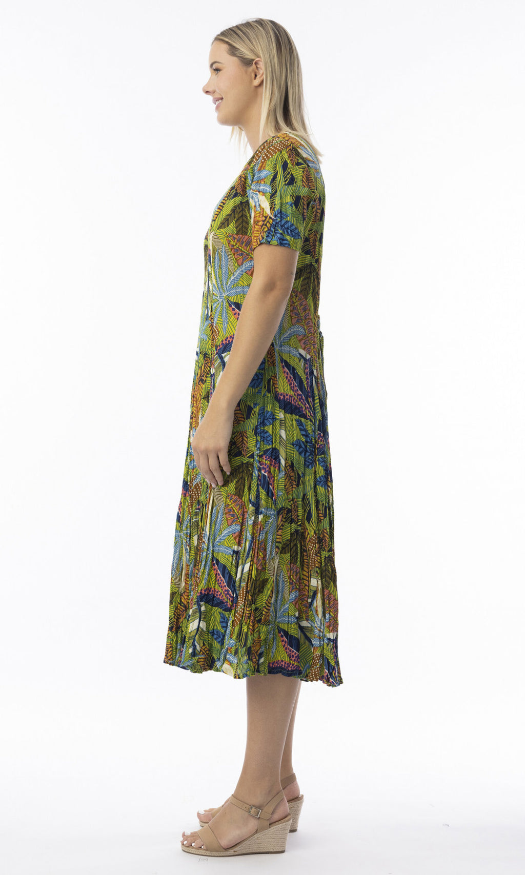 Crinkle Rayon Dress Godet Short Sleeve Tayrona