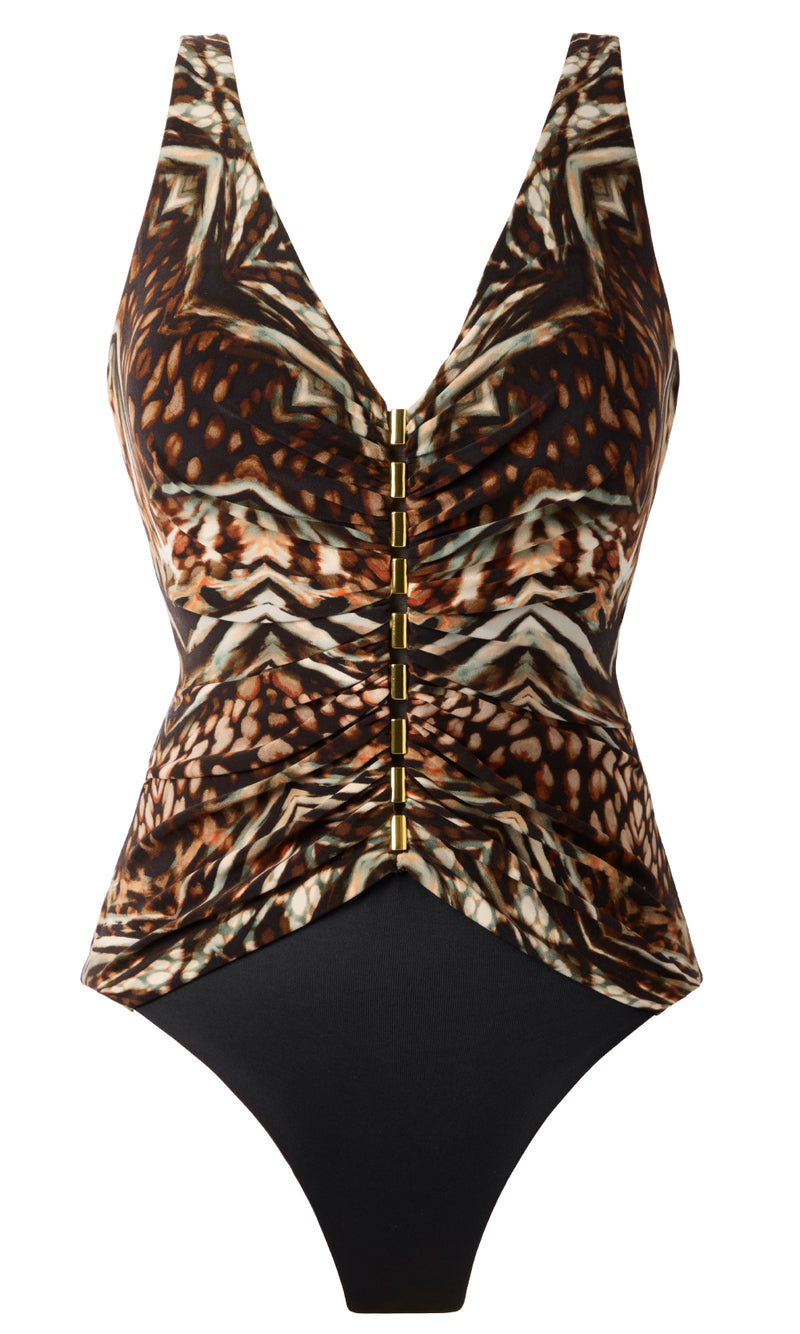 Tribal Tigress Charmer V Neck Tummy Control Swimsuit, Fits A Cup to C Cup