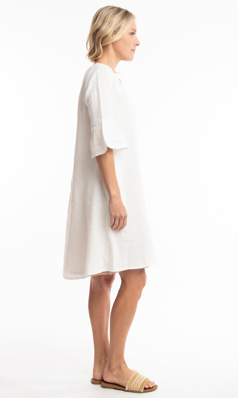 Pure Linen Dress Frill Sleeve Solid, More Colours