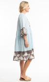 Pure Linen Dress 3/4 Sleeve Border Print