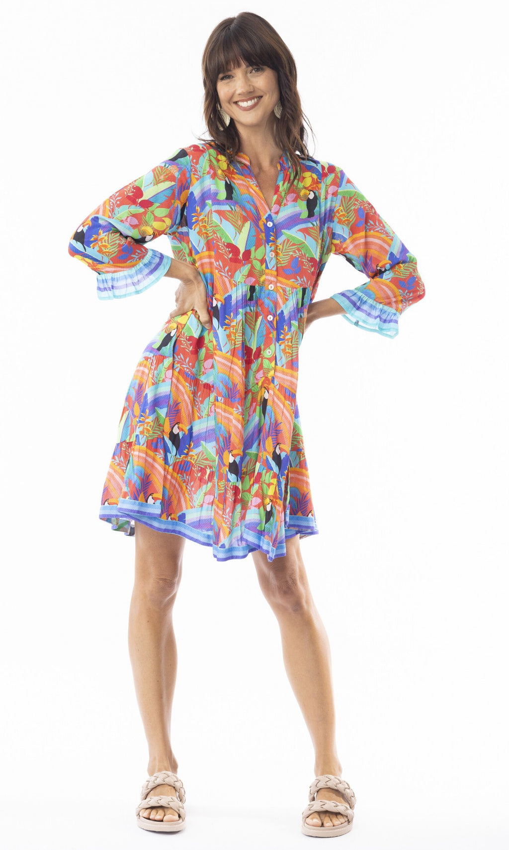 Rayon Dress Layers 3/4 Sleeve with Frill Bianca