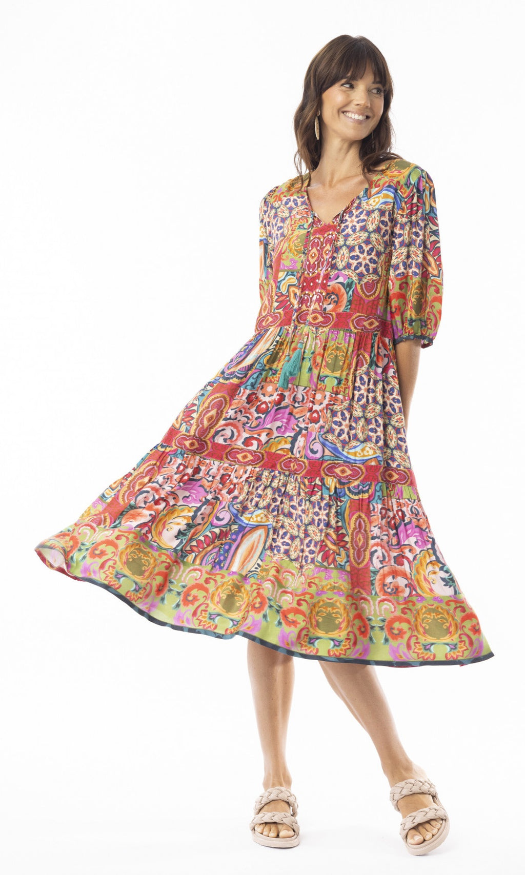Rayon Dress Elbow Sleeve Francesca