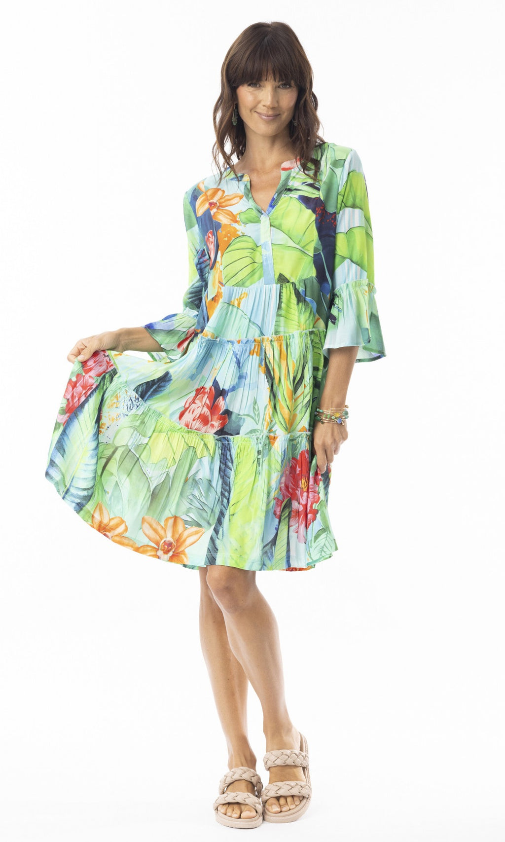 Rayon Dress Layers 3/4 Sleeve with Frill Evelin