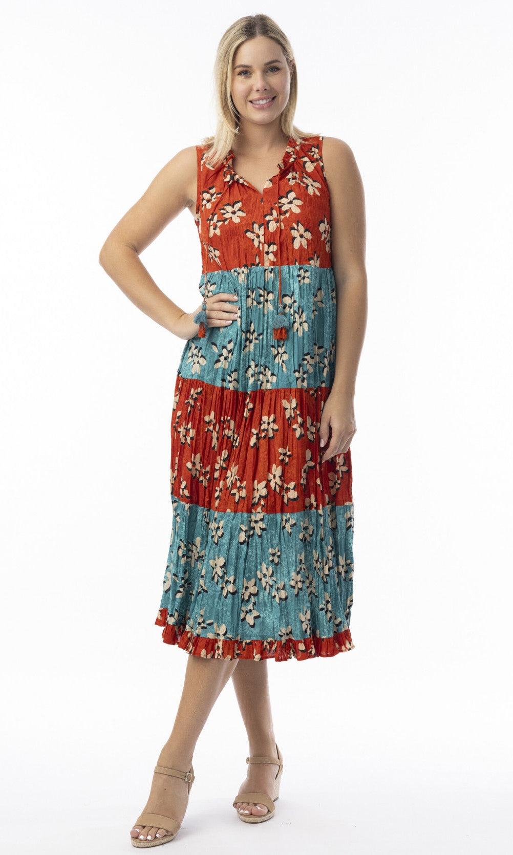 Crinkle Cotton Dress Boho Sleeveless Saventa