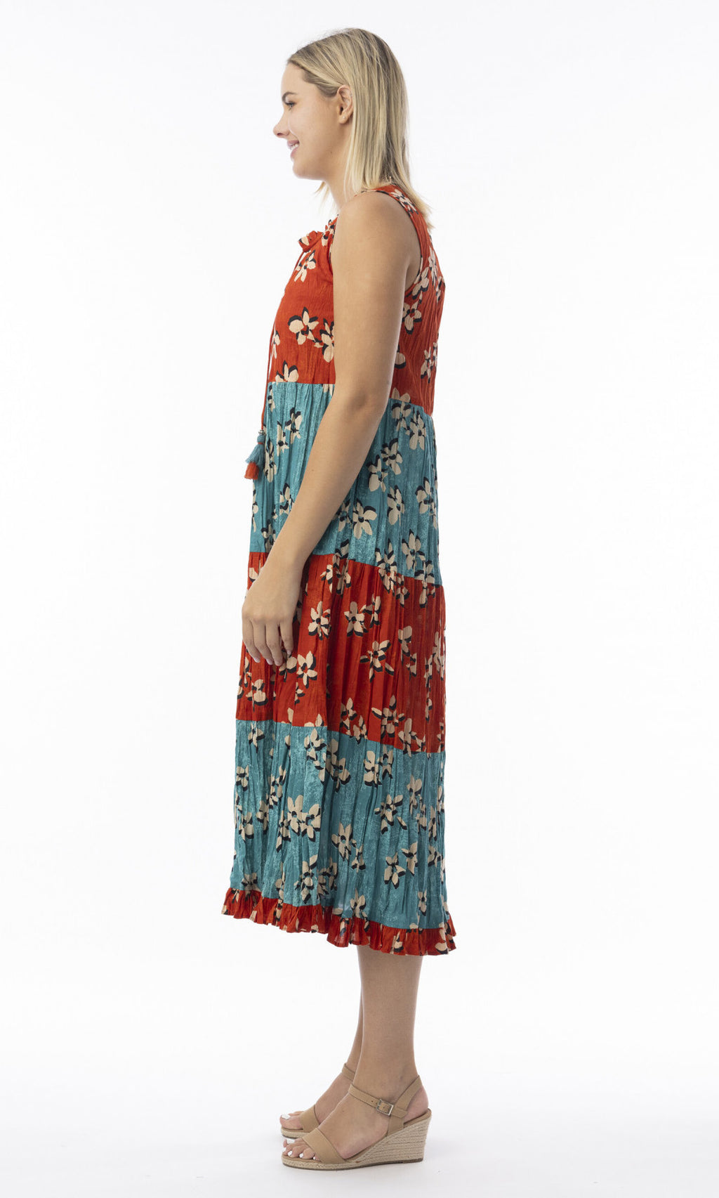 Crinkle Cotton Dress Boho Sleeveless Saventa