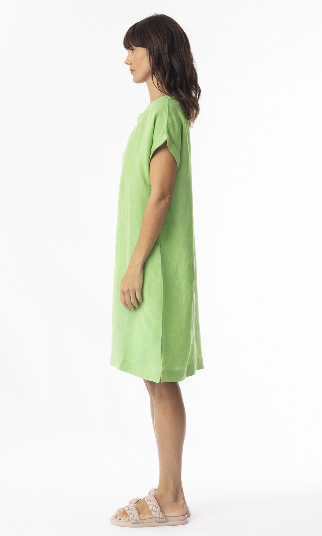 Linen Dress Cap Sleeve Classic Green