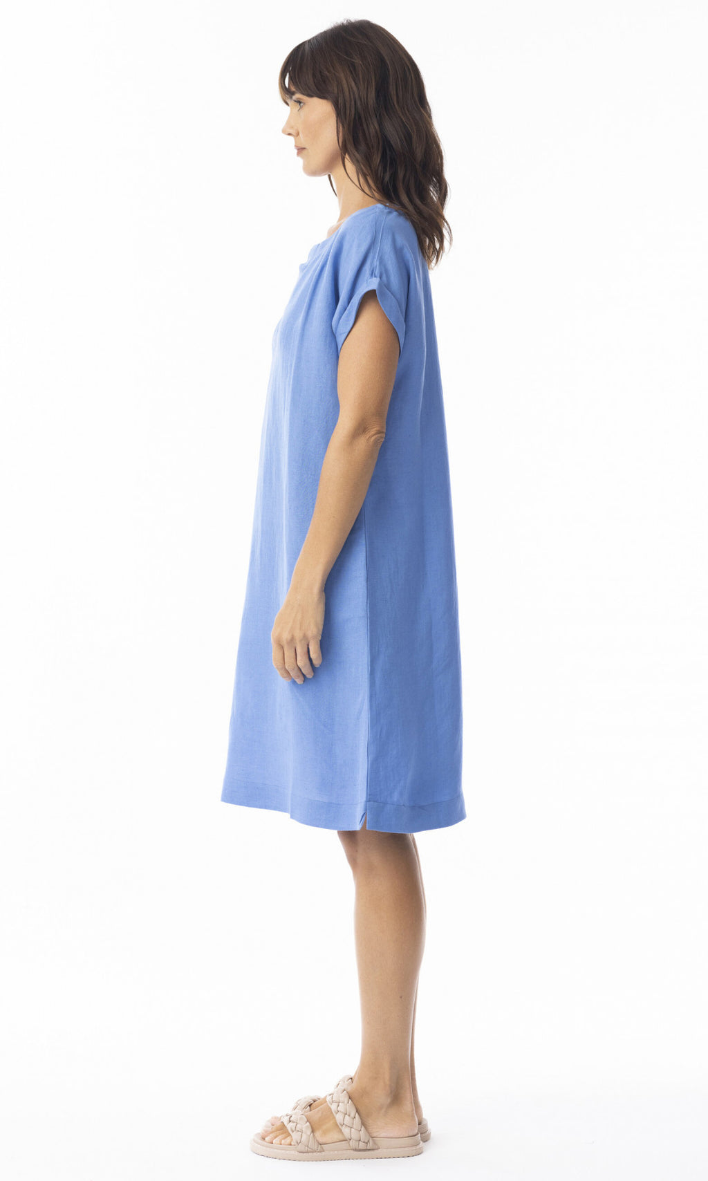 Linen Dress Cap Sleeve Ibiza Blue