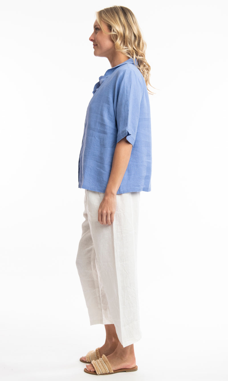 Pure Linen Buttons Top Solid, More Colours