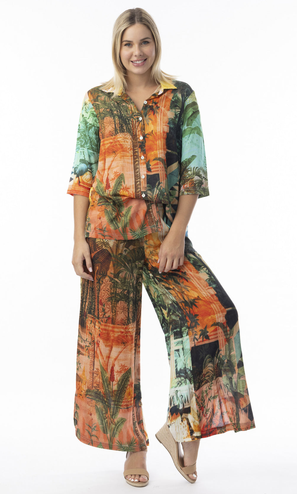 Rayon Shirt Collared Digital Print Vintage Tropical