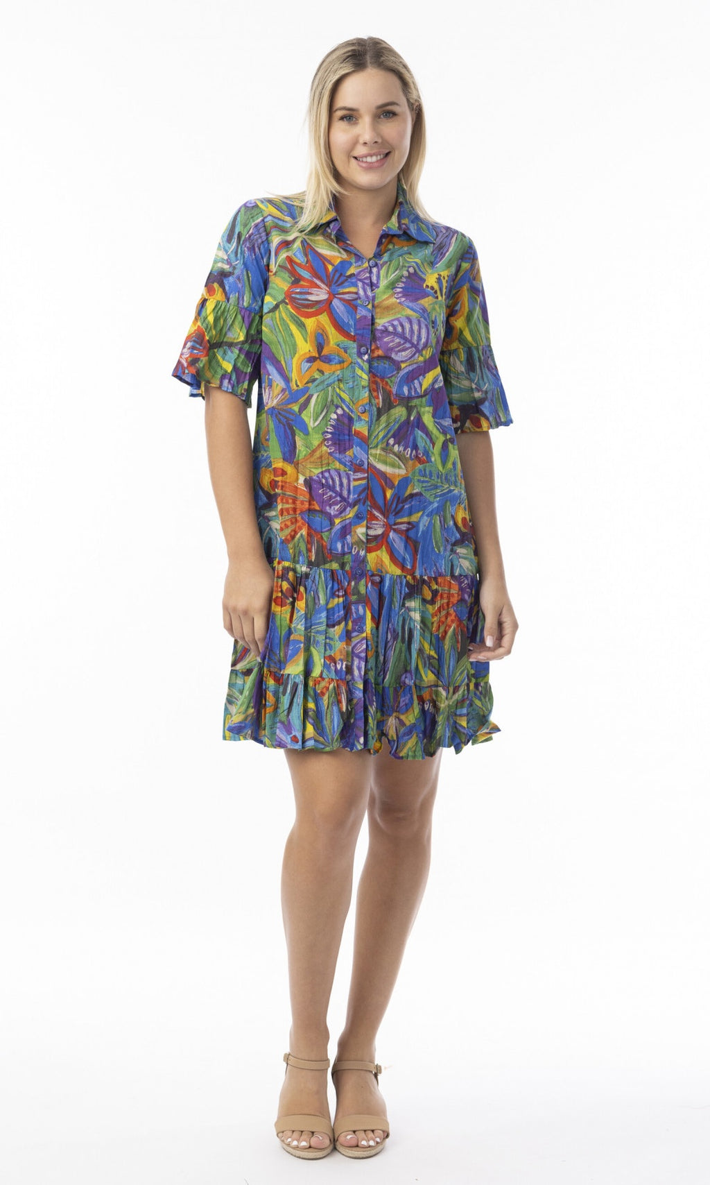 Cotton Dress Elbow Sleeve Zapallar