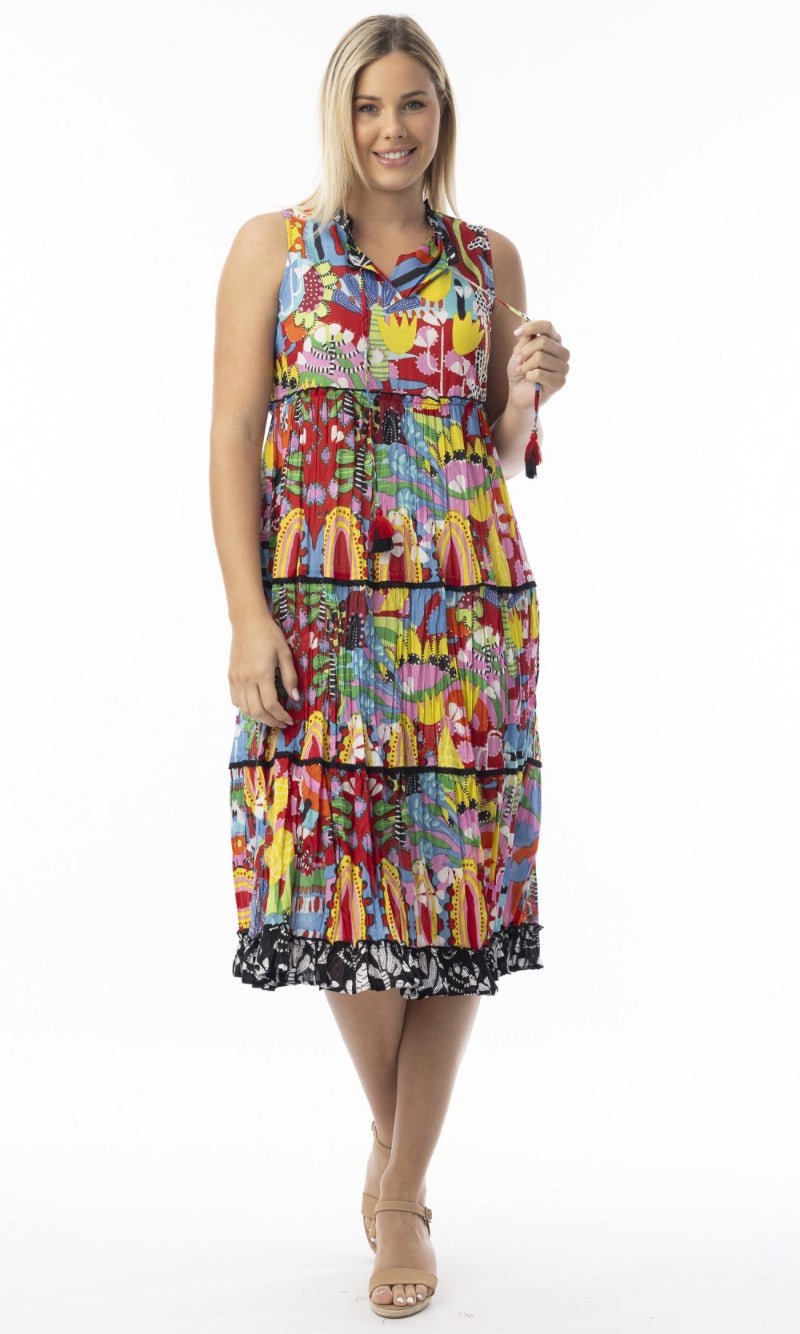 Crinkle Cotton Dress Boho Sleeveless Ayangue