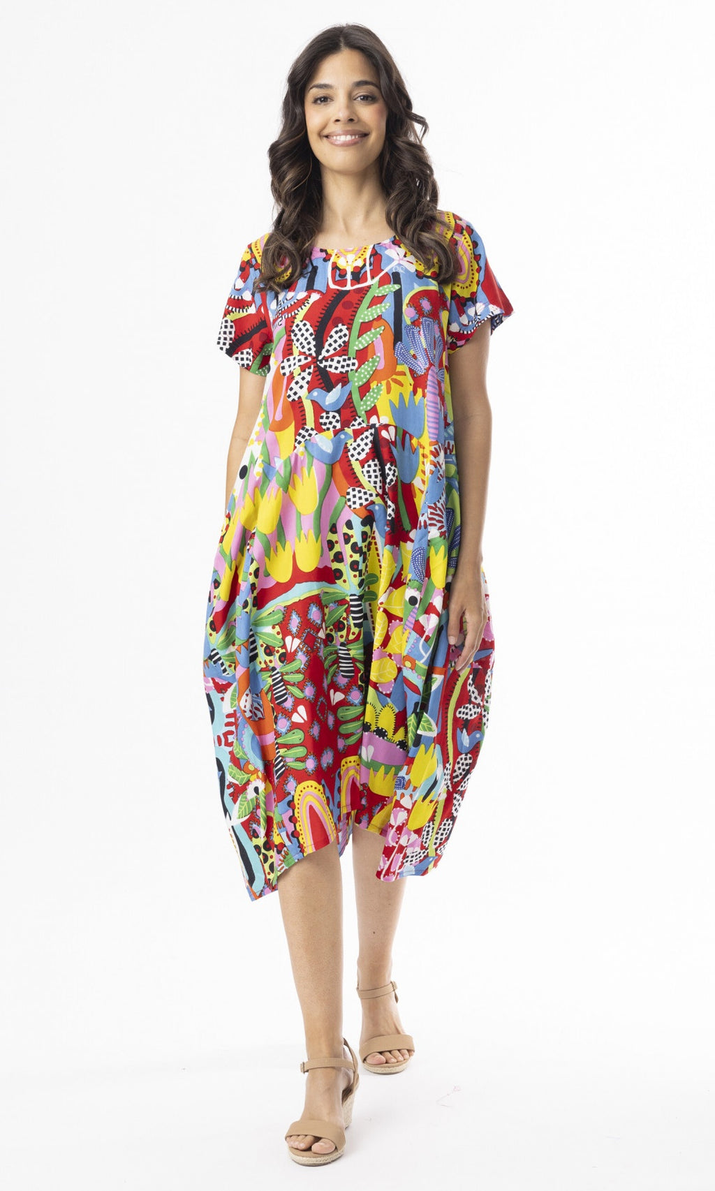 Rayon Dress Bubble Short Sleeve Ayangue