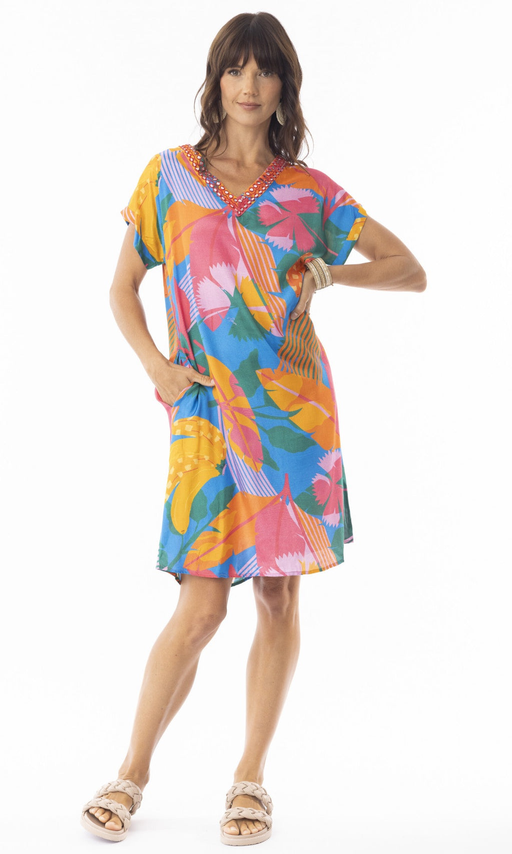 Rayon Dress Shift Short Sleeve Emelia