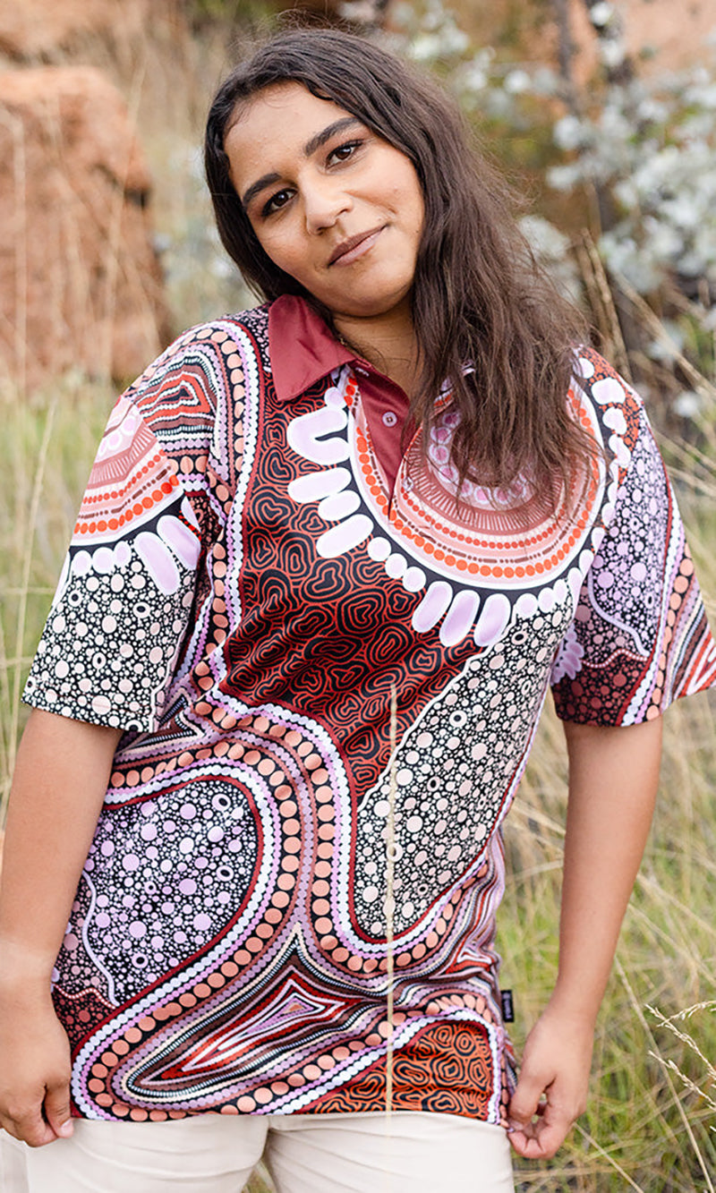 Aboriginal Art Ladies Fitted Polo A Pathway to Healing