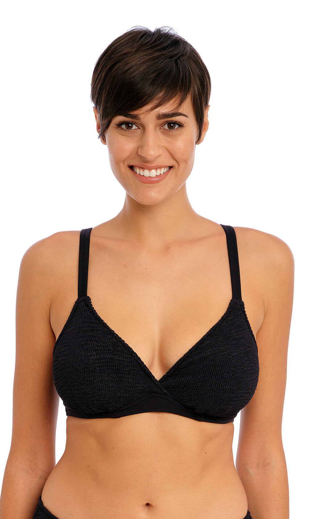 Ibiza Waves Black UW Plunge Bikini Top, Special Order D Cup to G Cup