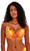 Miami Sunset Papaya UW Plunge Bikini Top, Special Order D Cup to J Cup