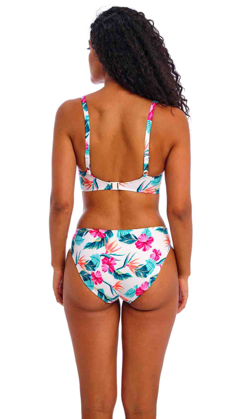 Palm Paradise White UW Plunge Bikini Top, Special Order D Cup to J Cup