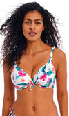 Palm Paradise White UW Plunge Bikini Top, Special Order D Cup to G Cup