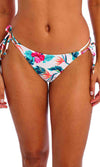 Palm Paradise White Tie Side Bikini Brief, Special Order XS - 2XL