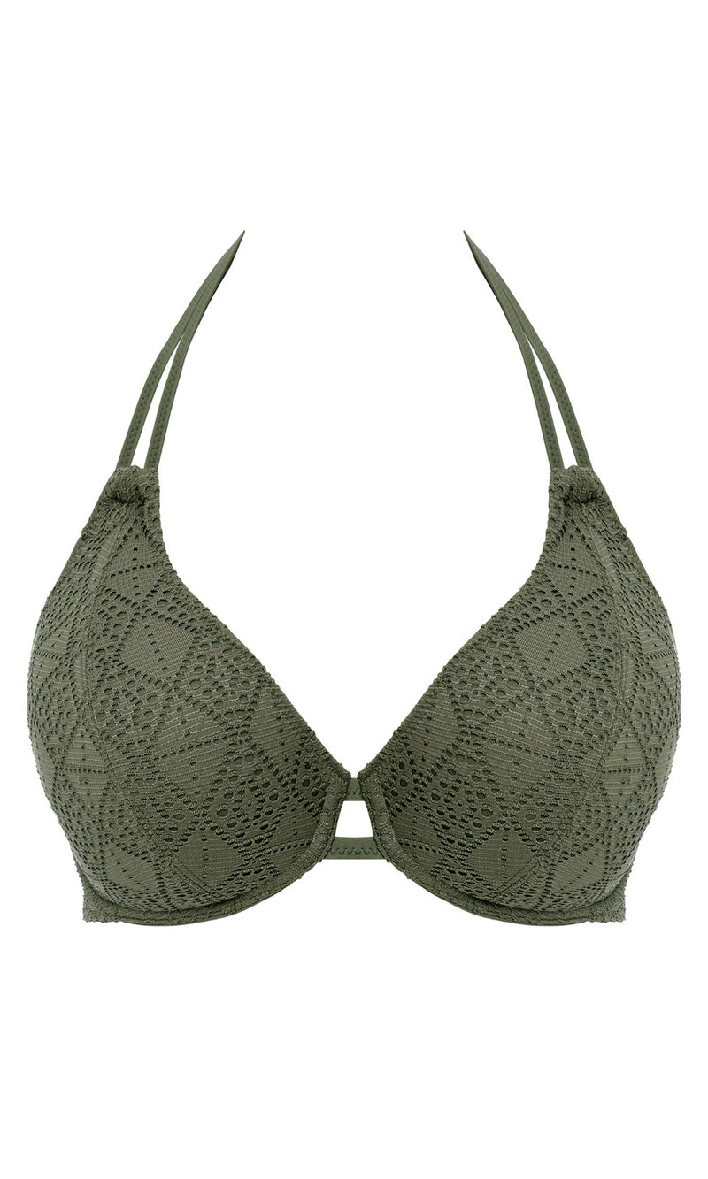 Nomad Nights Sage UW Halter Bikini Top, Special Order D Cup to FF Cup