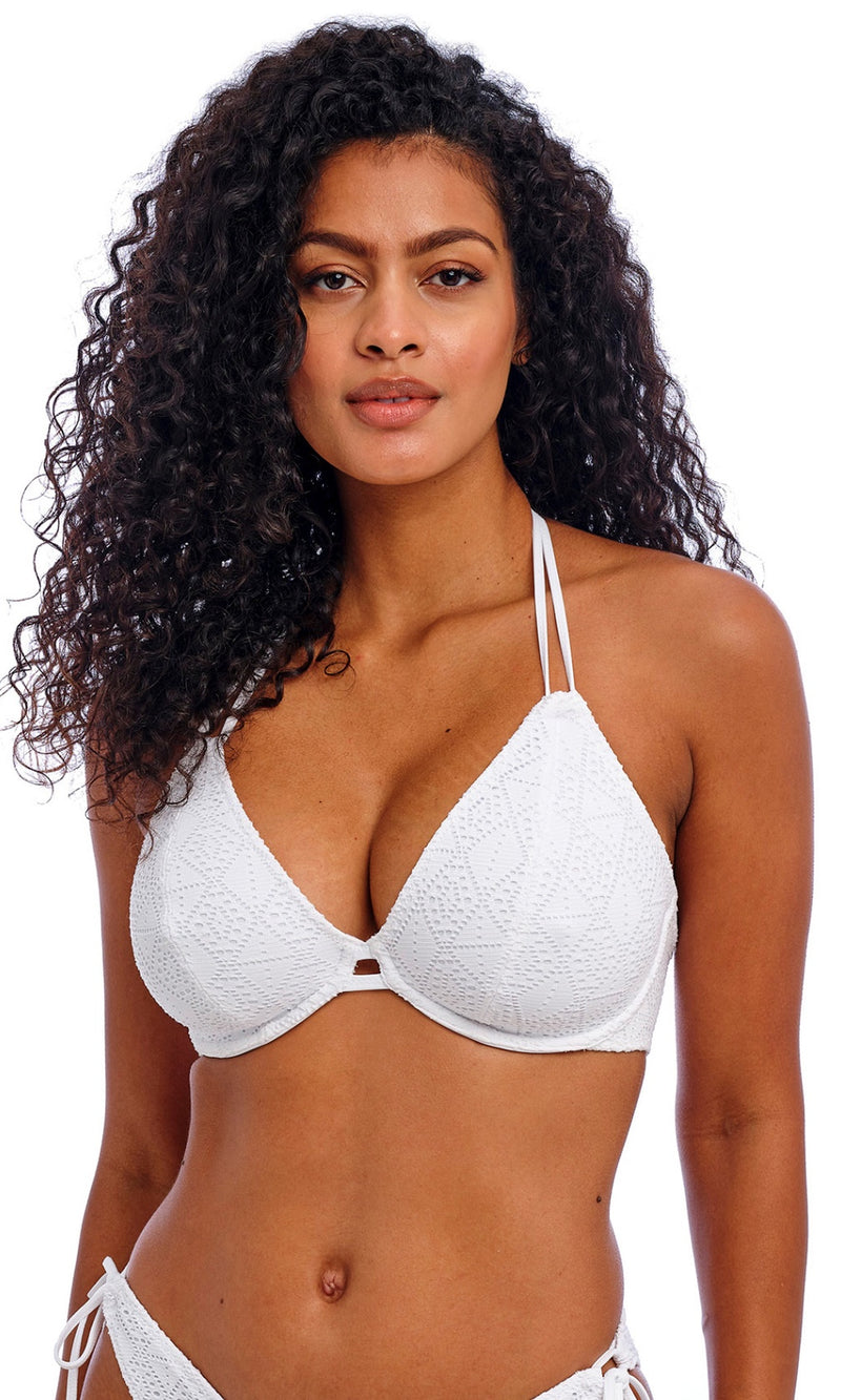 Nomad Nights White UW Halter Bikini Top, Special Order D Cup to FF Cup