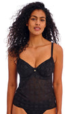 Nomad Nights Black UW Plunge Tankini Top, Special Order D Cup to HH Cup