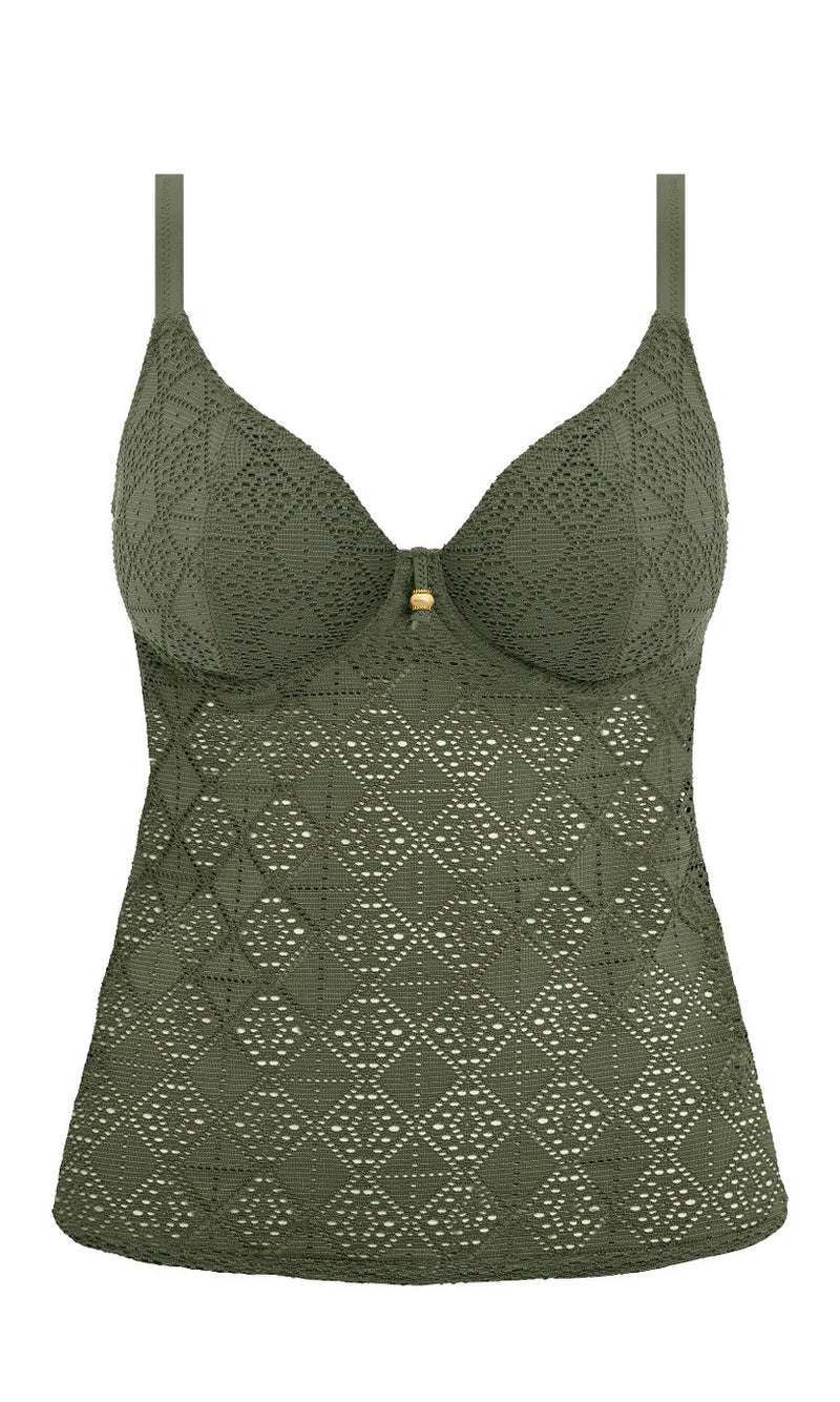 Nomad Nights Sage UW Plunge Tankini Top, Special Order D Cup to HH Cup