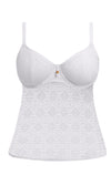 Nomad Nights White UW Plunge Tankini Top, Special Order D Cup to HH Cup