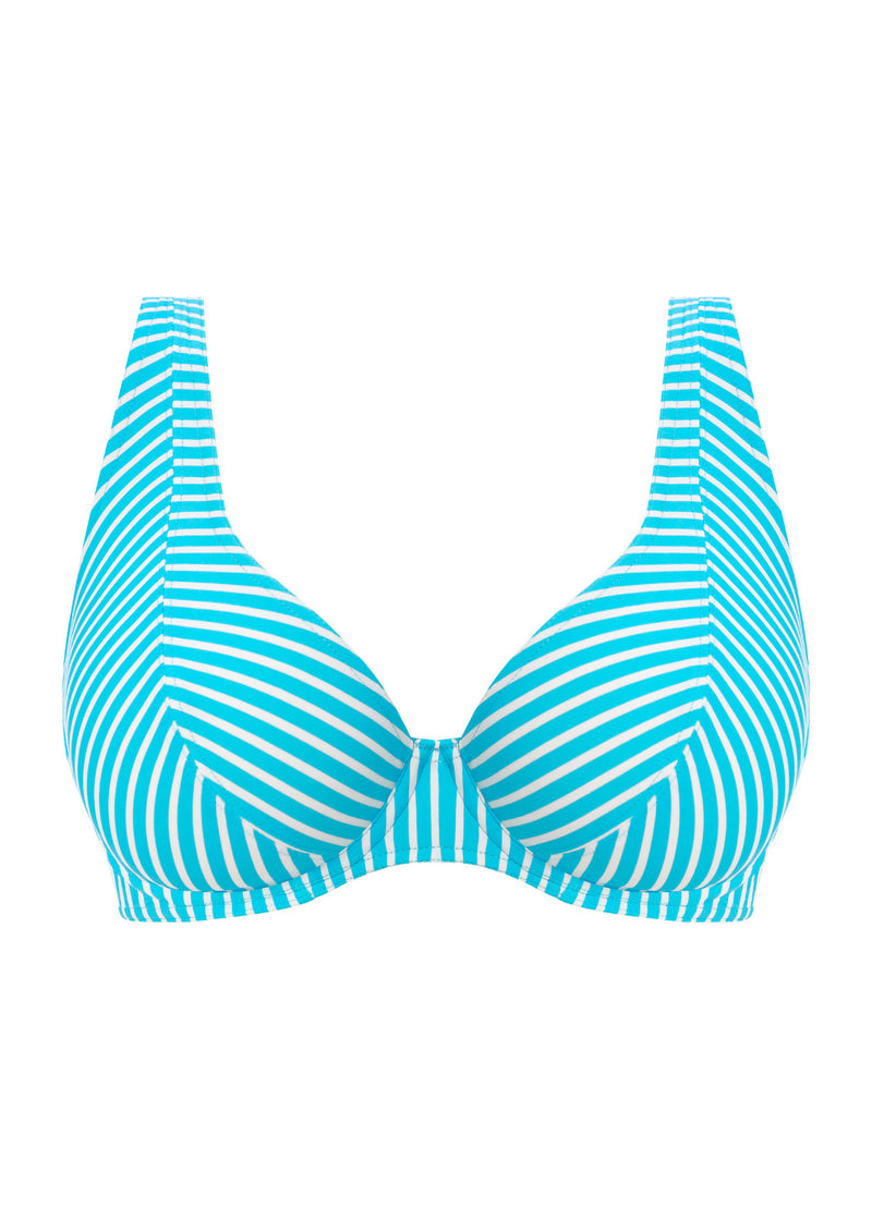 Jewel Cove Stripe Turquoise UW High Apex Bikini Top, Special Order D Cup to J Cup