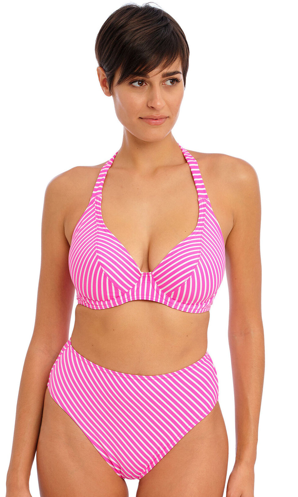 Jewel Cove Stripe Raspberry UW Halter Bikini Top, Special Order C Cup to H Cup