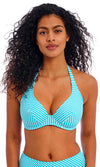 Jewel Cove Stripe Turquoise UW Halter Bikini Top, Special Order C Cup to H Cup