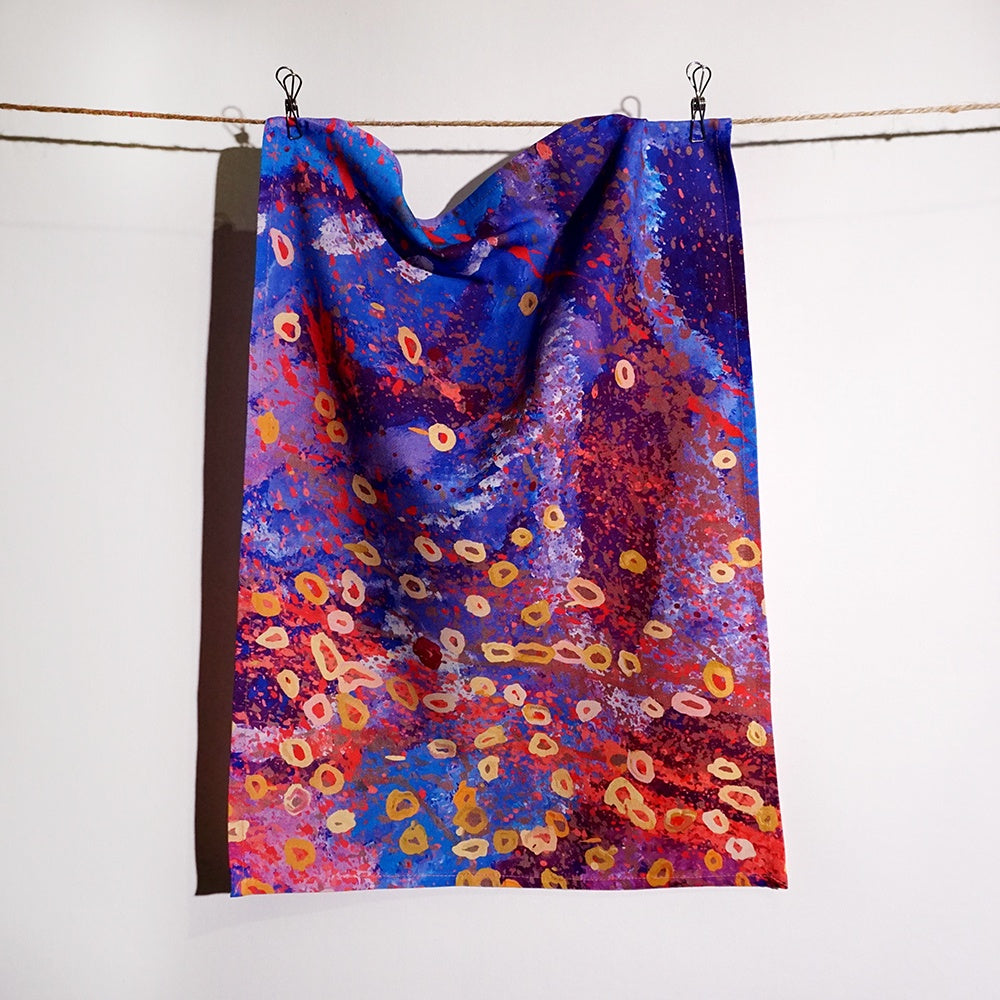 Aboriginal Art Cotton Tea Towel by Stephen Jupurrula Nelson (2)